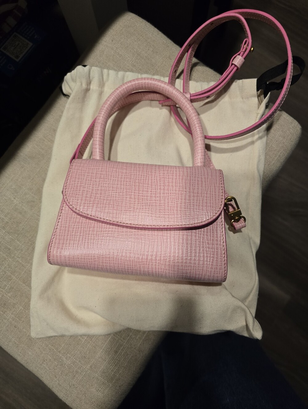 By Far- Pink Mini Embossed Top Handle Bag